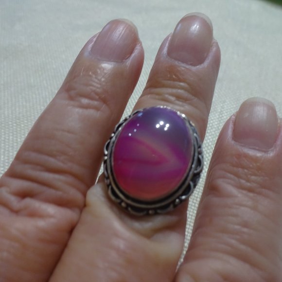 Beautiful "PINK BOTSWANA AGATE" Handmade Sterling Ring Size 8 #320B - Picture 3 of 3